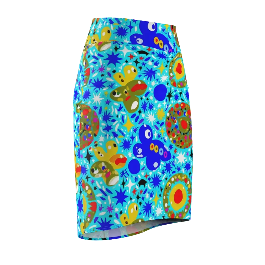 Cosmic Critter Bloom on Pencil Skirt — Front Side