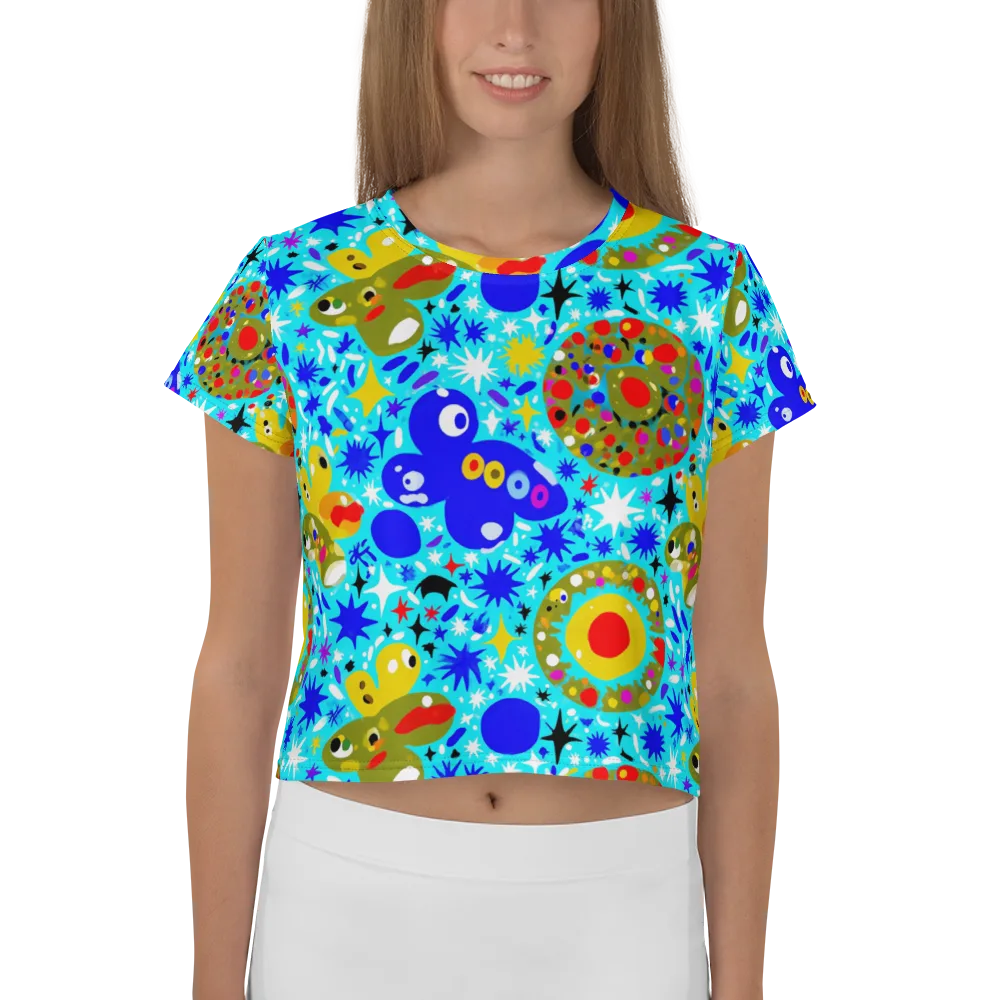 Cosmic Critter Bloom on Crop Tee — Front