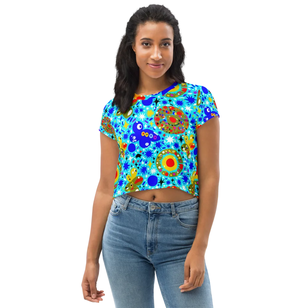 Cosmic Critter Bloom on Crop Tee — Front
