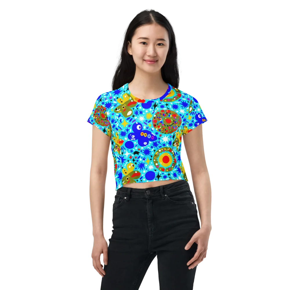 Cosmic Critter Bloom on Crop Tee — Front