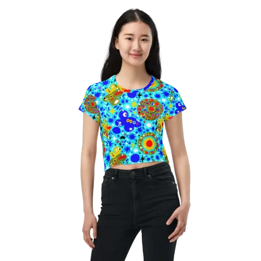 Cosmic Critter Bloom on a Crop Tee