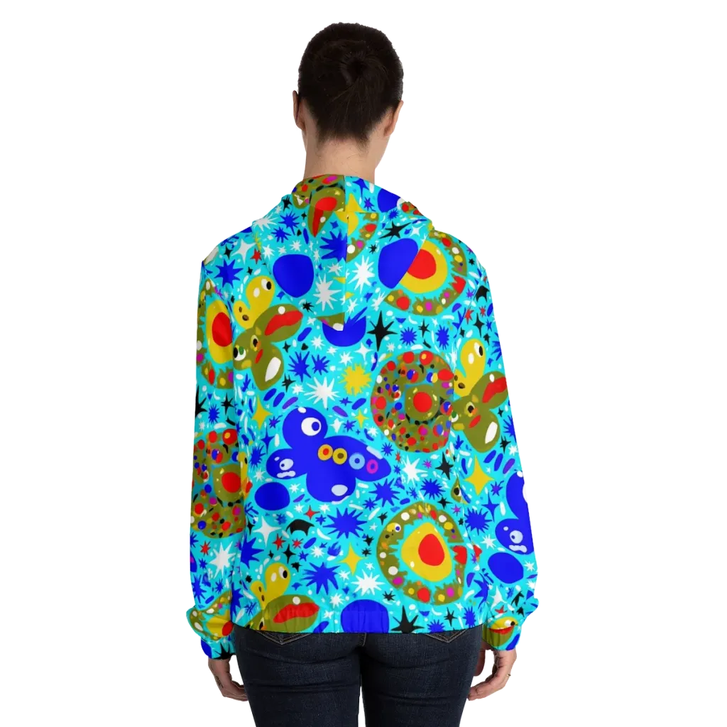 Cosmic Critter Bloom on Women's Full-Zip Hoodie — Back On Person