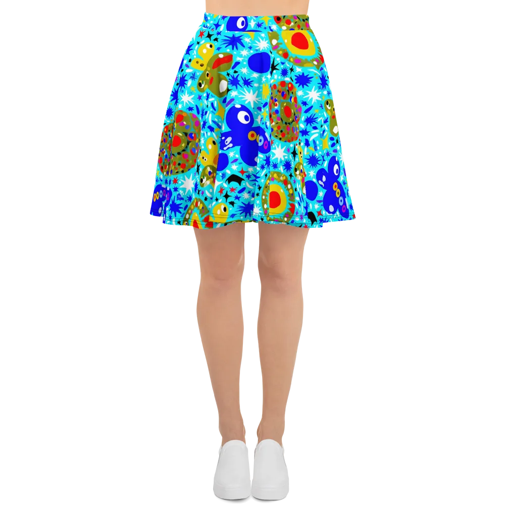 Cosmic Critter Bloom on Skater Skirt — Front