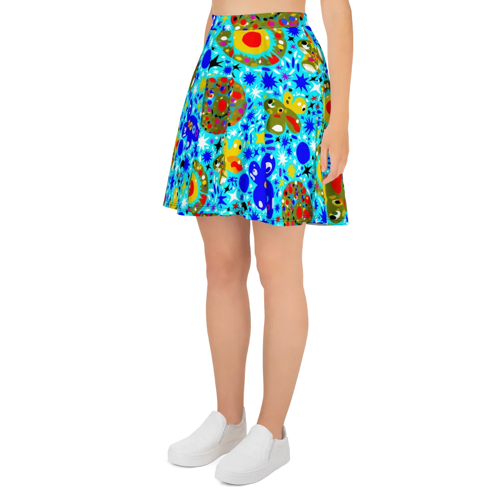 Cosmic Critter Bloom on Skater Skirt — Left