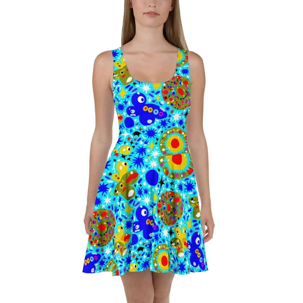 Cosmic Critter Bloom on Skater Dress — Front