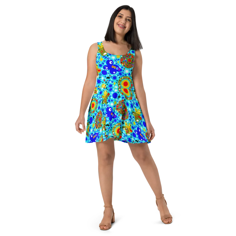 Cosmic Critter Bloom on Skater Dress — Front
