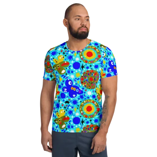 Cosmic Critter Bloom on a Men's Athletic T-Shirt
