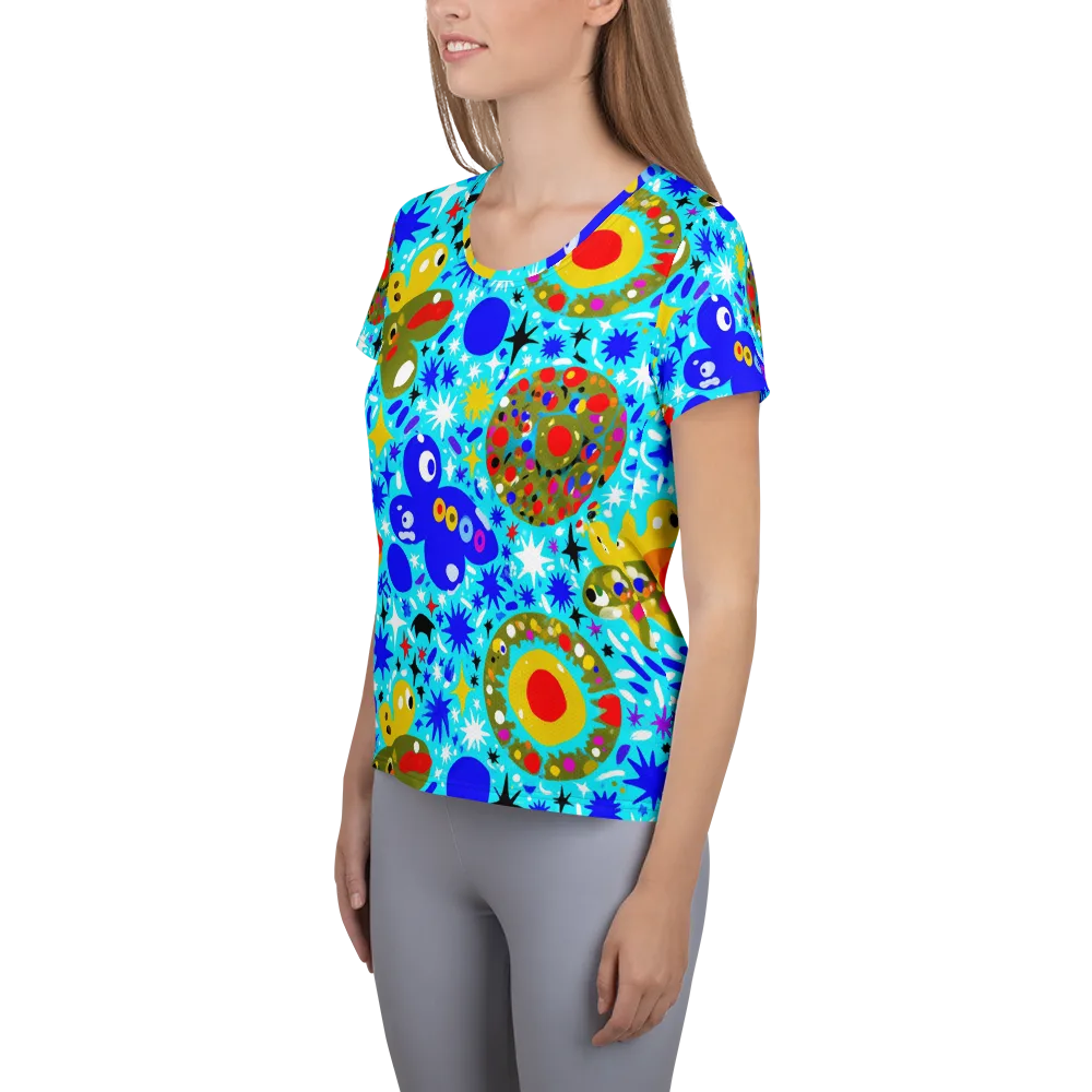 Cosmic Critter Bloom on Women's Athletic T-Shirt — Left