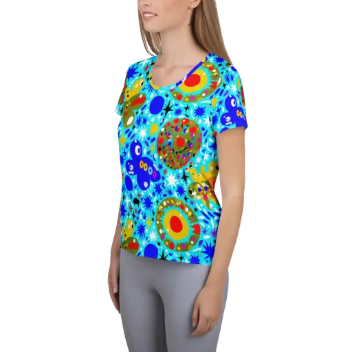 Cosmic Critter Bloom on a Women's Athletic T-Shirt