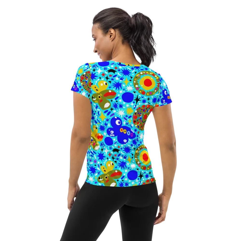 Cosmic Critter Bloom on Women's Athletic T-Shirt — Back
