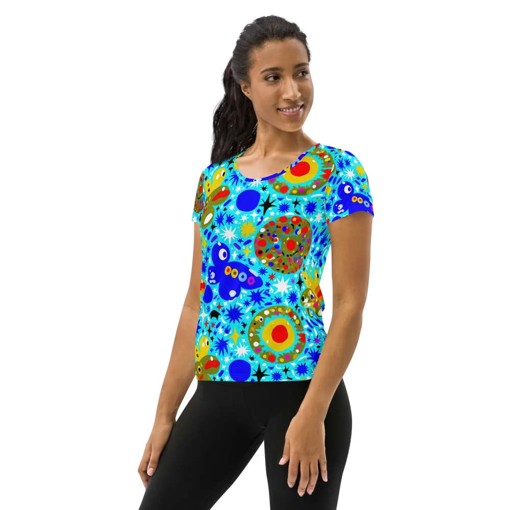 Cosmic Critter Bloom on Women's Athletic T-Shirt — Left
