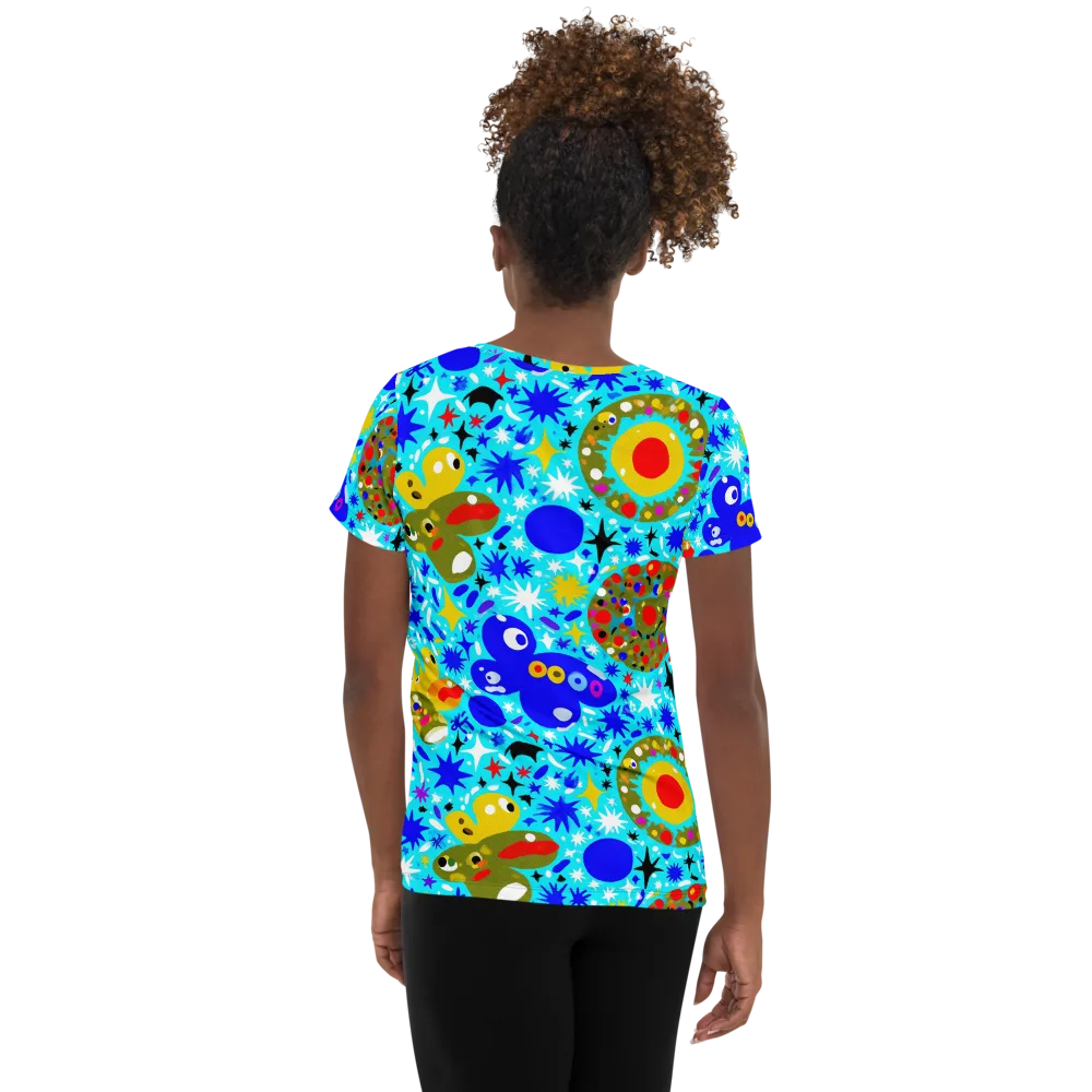 Cosmic Critter Bloom on Women's Athletic T-Shirt — Back