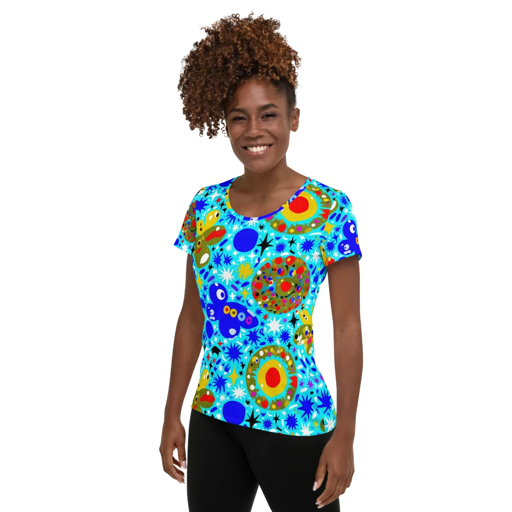 Cosmic Critter Bloom on Women's Athletic T-Shirt — Left