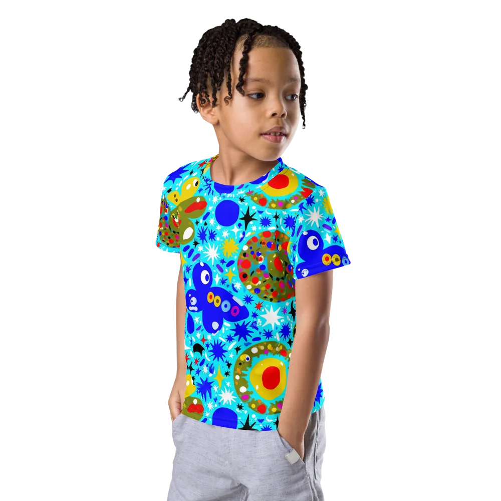 Cosmic Critter Bloom on Kids Crew Neck T-Shirt — Left Front
