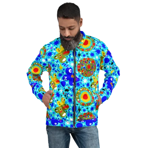 Cosmic Critter Bloom on a Bomber Jacket