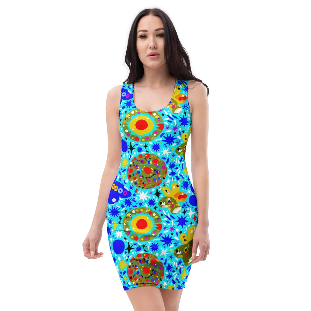 Cosmic Critter Bloom on Bodycon Dress — Front