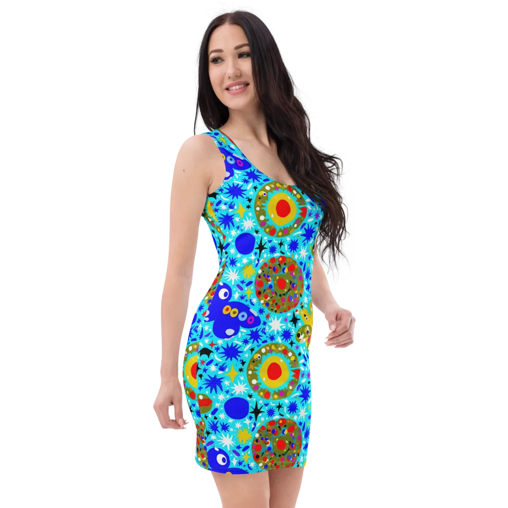 Cosmic Critter Bloom on Bodycon Dress — Right Front