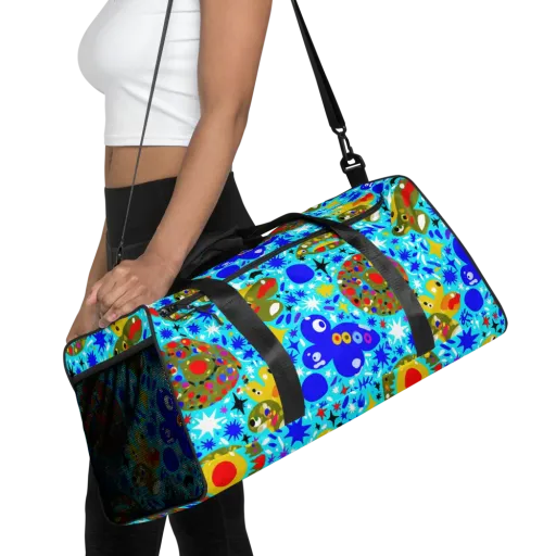 Cosmic Critter Bloom on a Duffle Bag