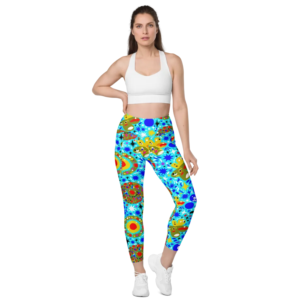 Cosmic Critter Bloom on Leggings with Pockets — Front