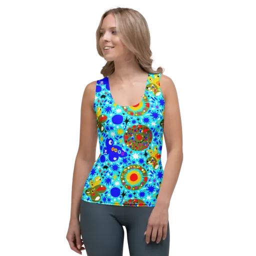 Cosmic Critter Bloom on a Women's Tank Top