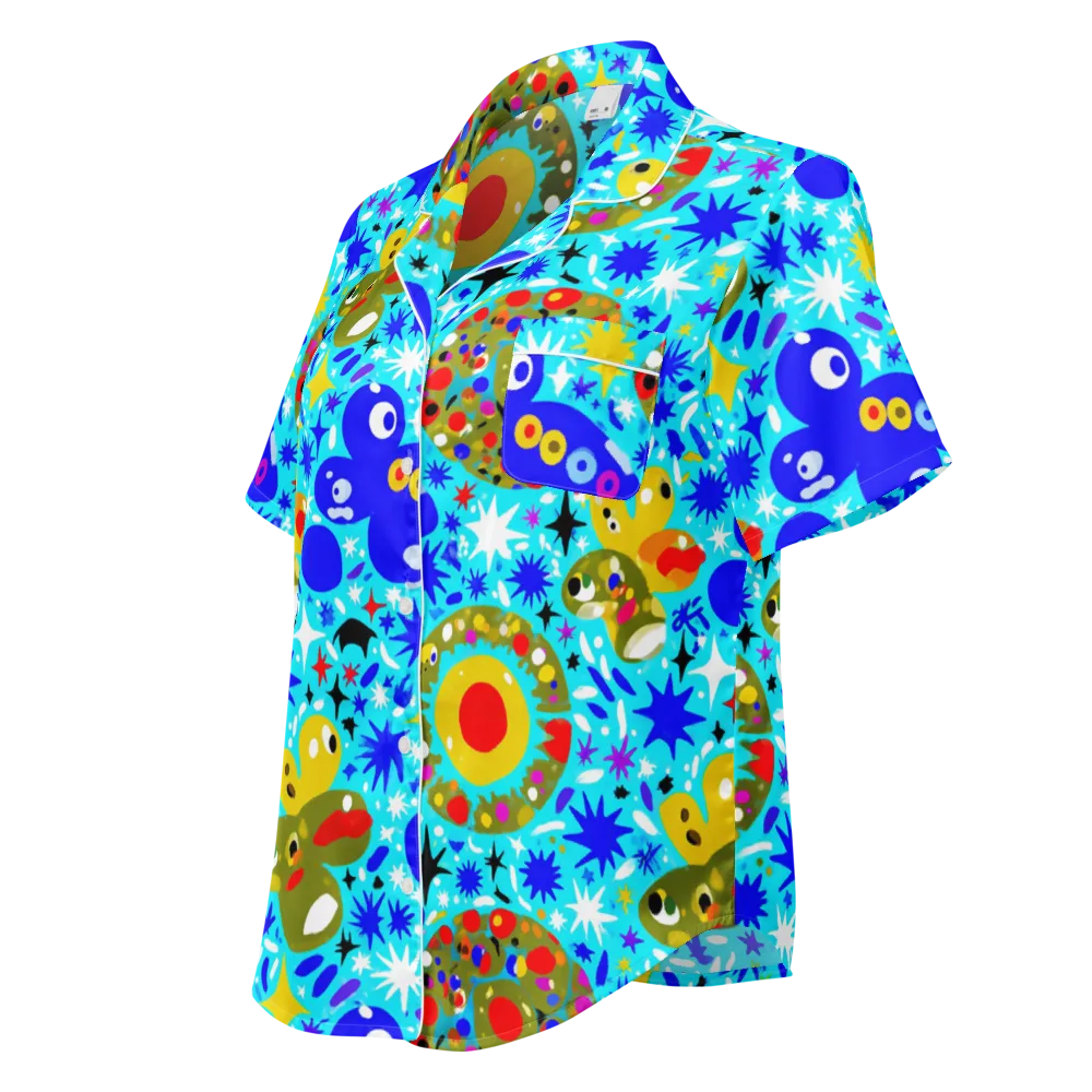 Cosmic Critter Bloom on Women's Short Sleeve Pajama Top — Left Front