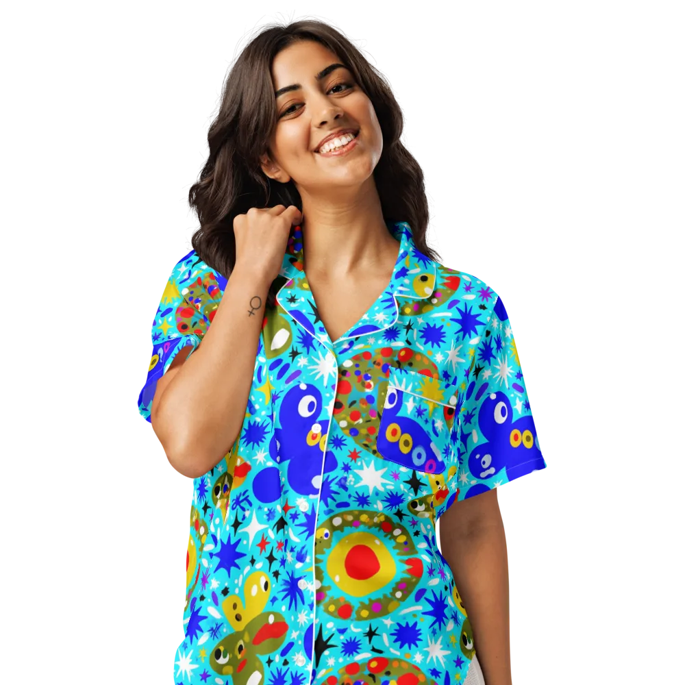 Cosmic Critter Bloom on Women's Short Sleeve Pajama Top — Front