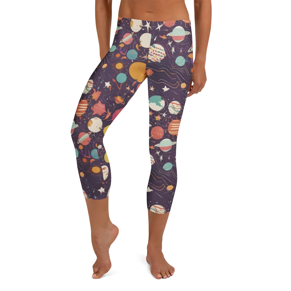 Saturn After Dark on Capri Leggings — Front