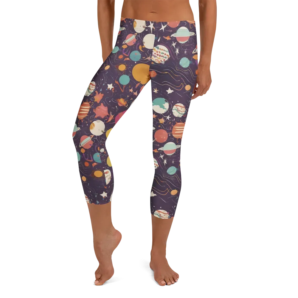 Saturn After Dark on Capri Leggings — Front