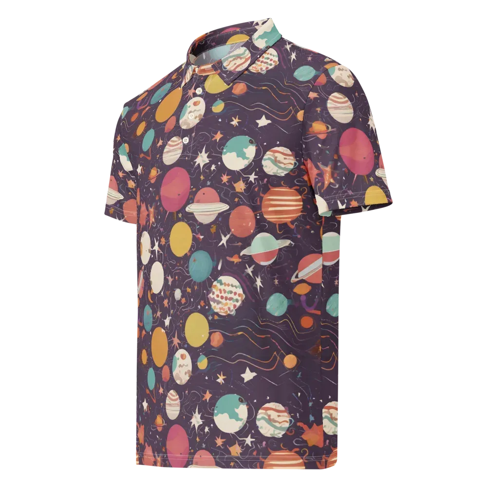 Saturn After Dark on Men's Slim Fit Polo Shirt — Left Front
