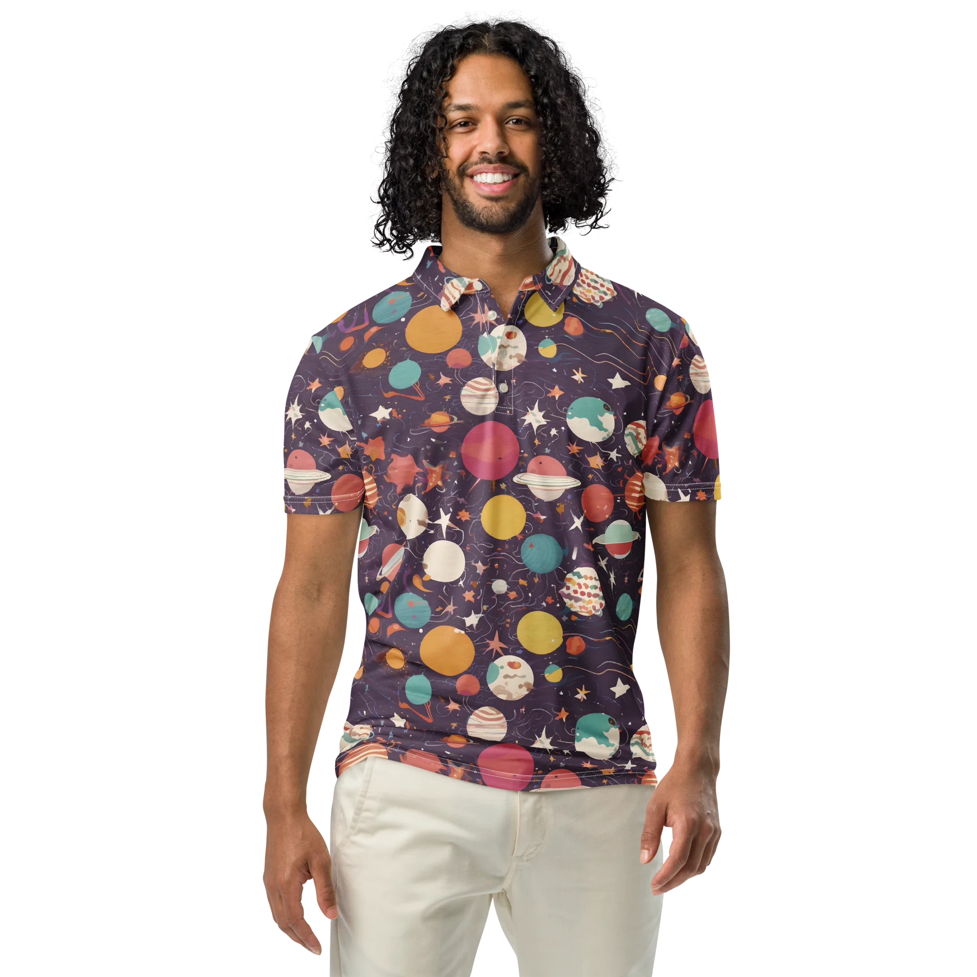 Saturn After Dark on Men's Slim Fit Polo Shirt — Front