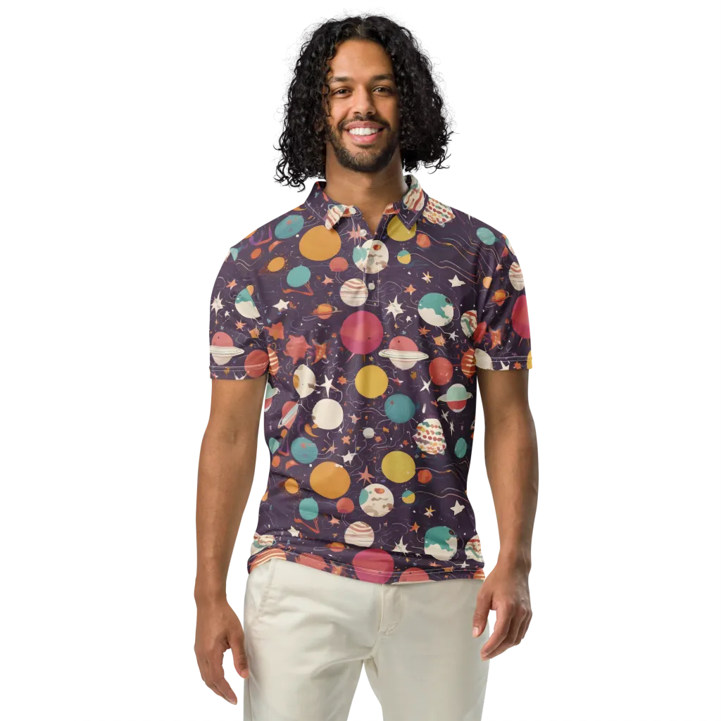 Saturn After Dark on Men's Slim Fit Polo Shirt — Front