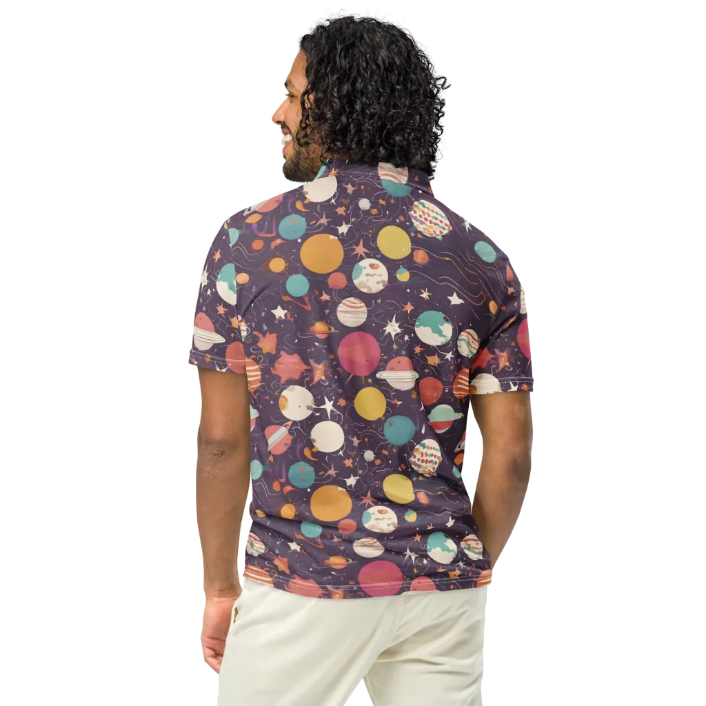 Saturn After Dark on Men's Slim Fit Polo Shirt — Back