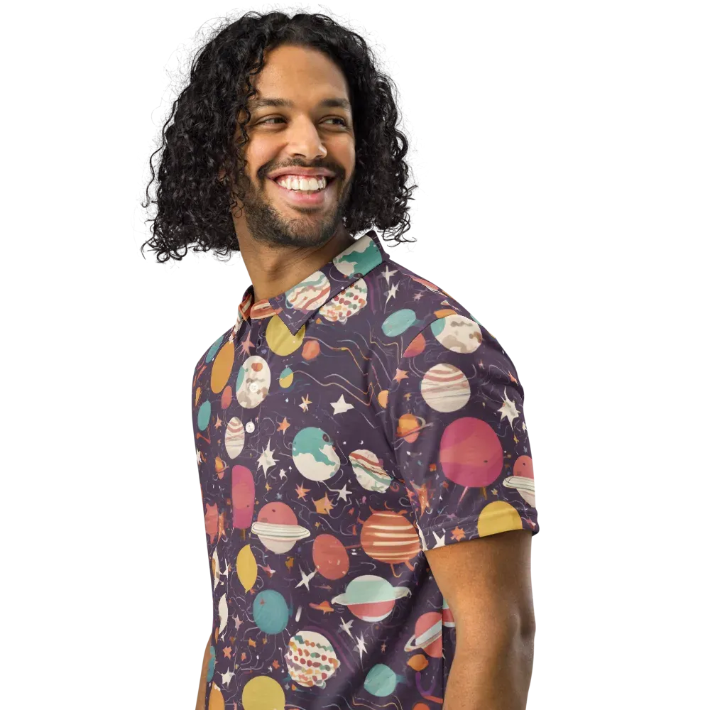 Saturn After Dark on Men's Slim Fit Polo Shirt — Left Front