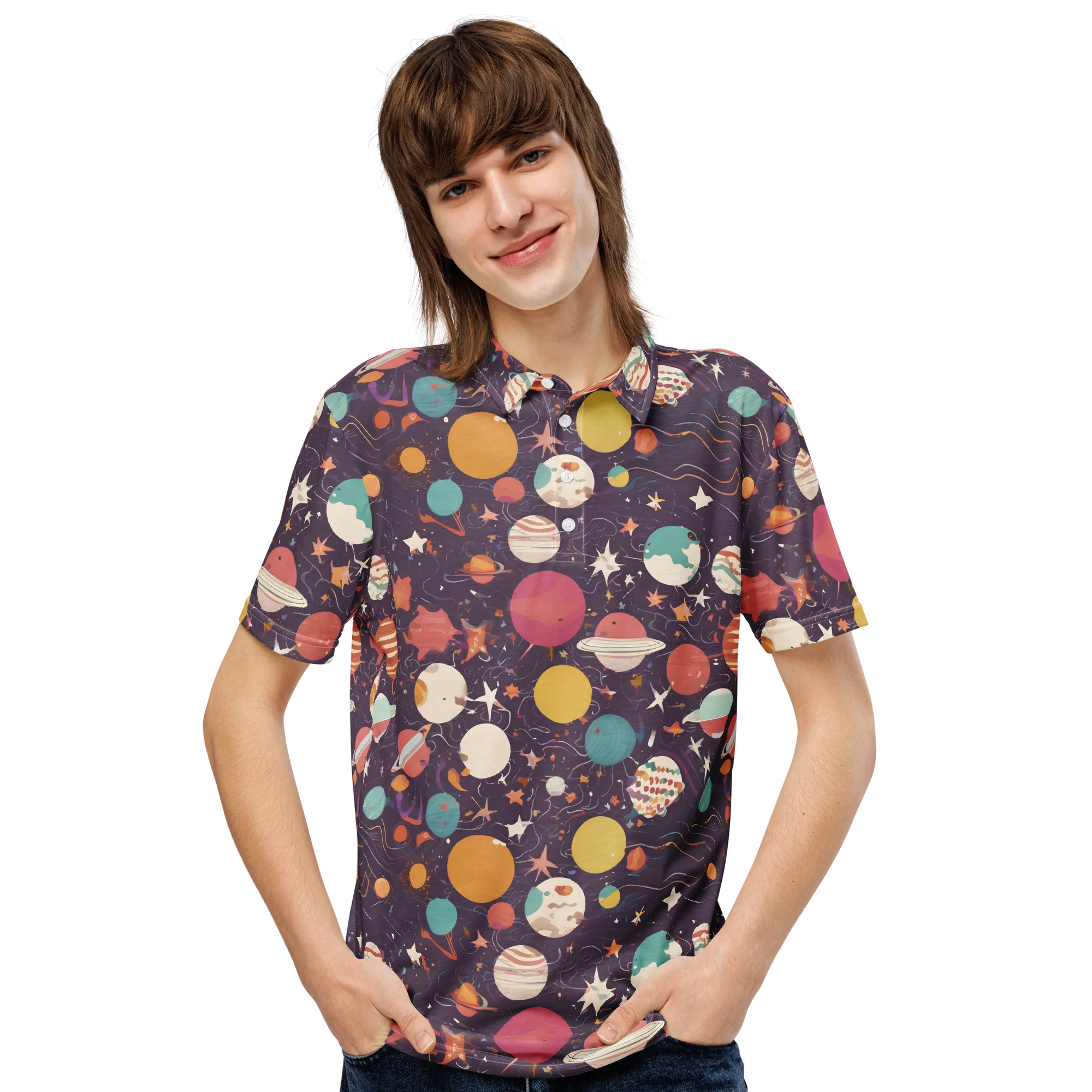 Saturn After Dark on Men's Slim Fit Polo Shirt — Front