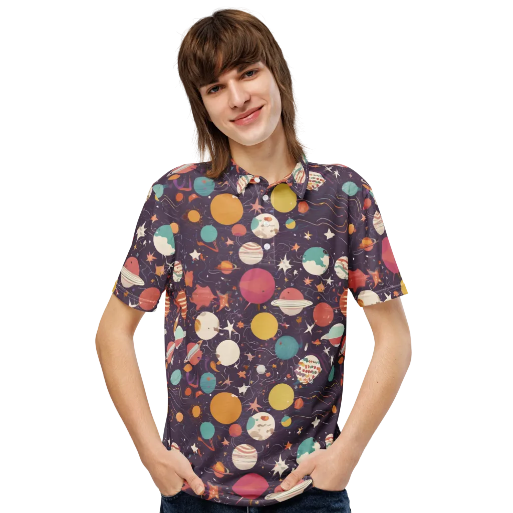 Saturn After Dark on Men's Slim Fit Polo Shirt — Front