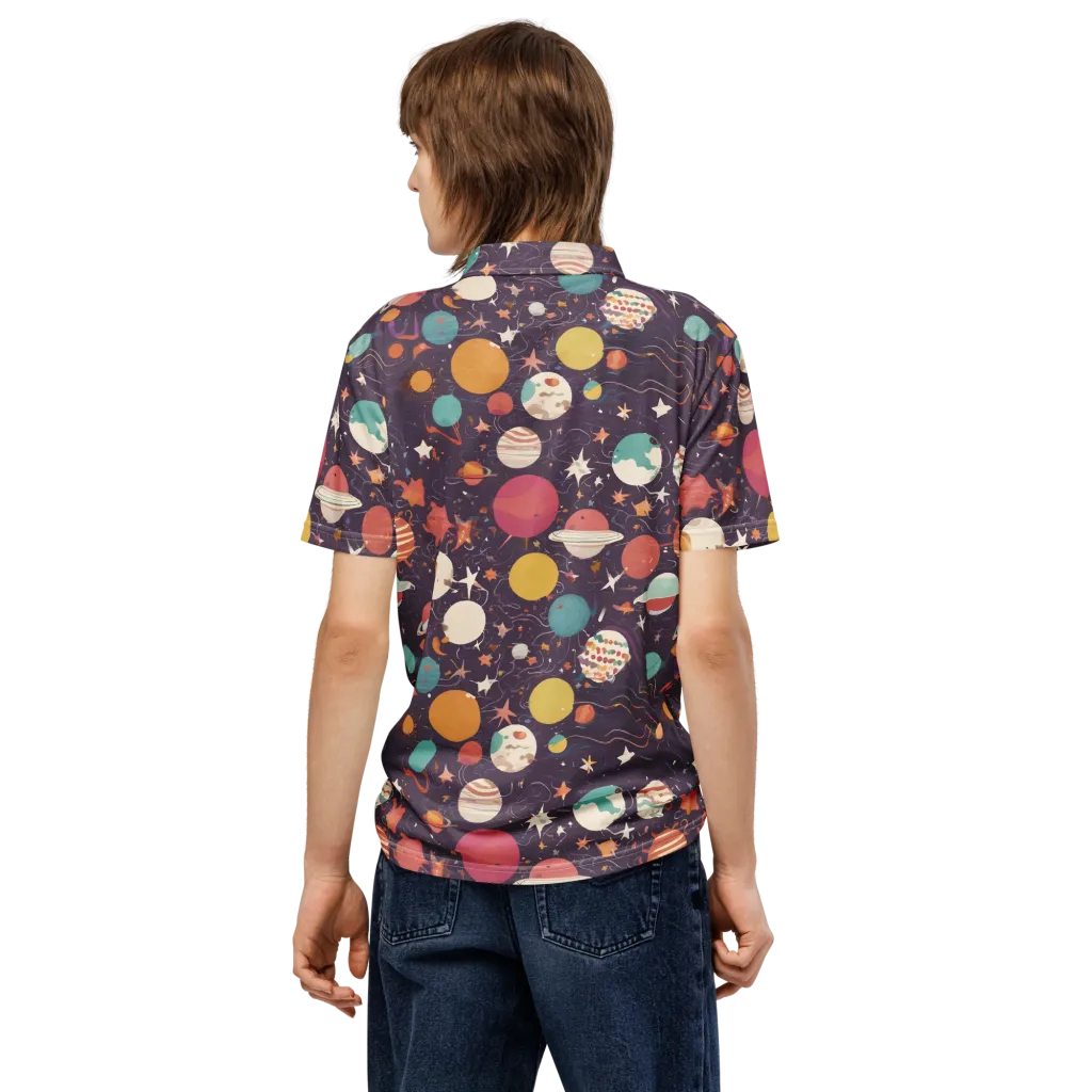 Saturn After Dark on Men's Slim Fit Polo Shirt — Back