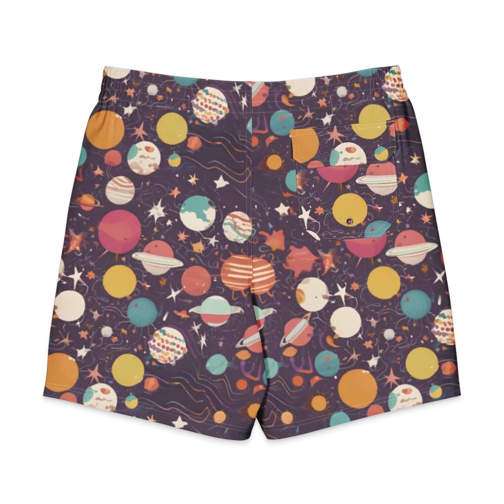 Saturn After Dark on Men's Board Shorts — Back
