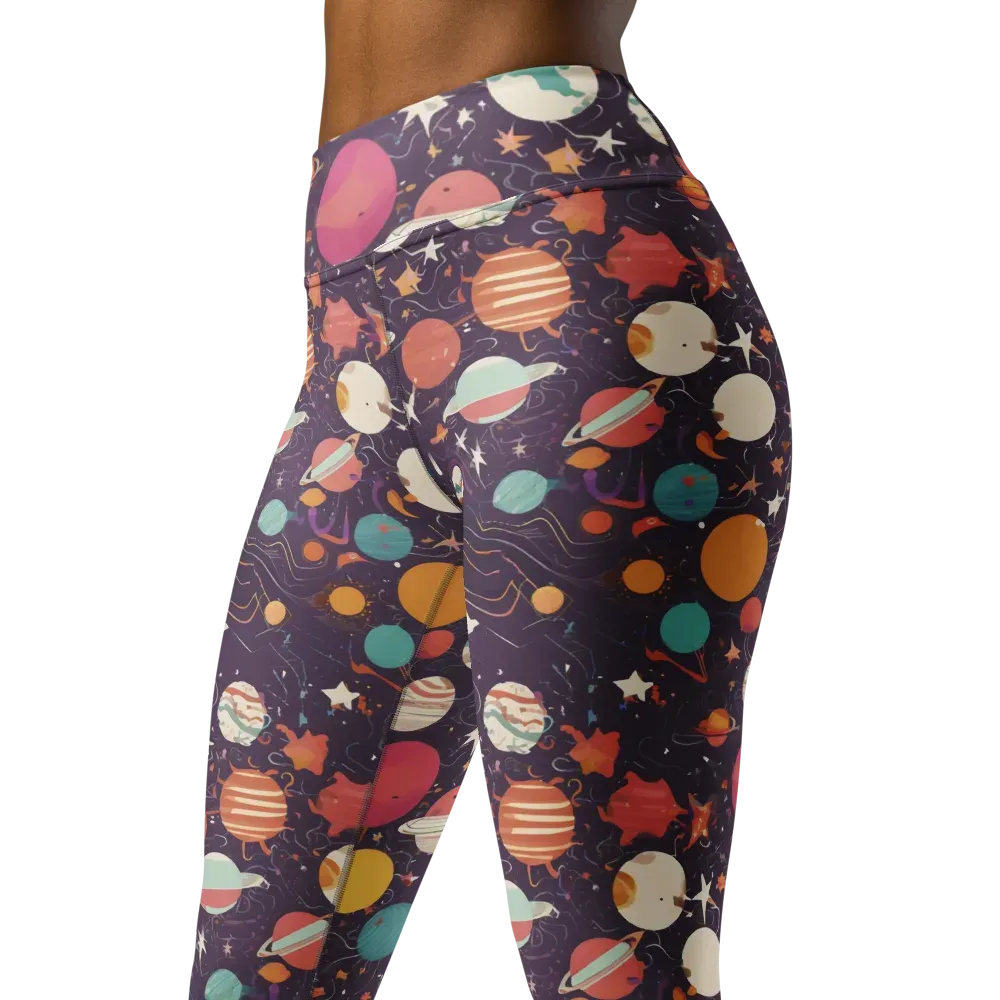Saturn After Dark on Yoga Leggings — Left Front