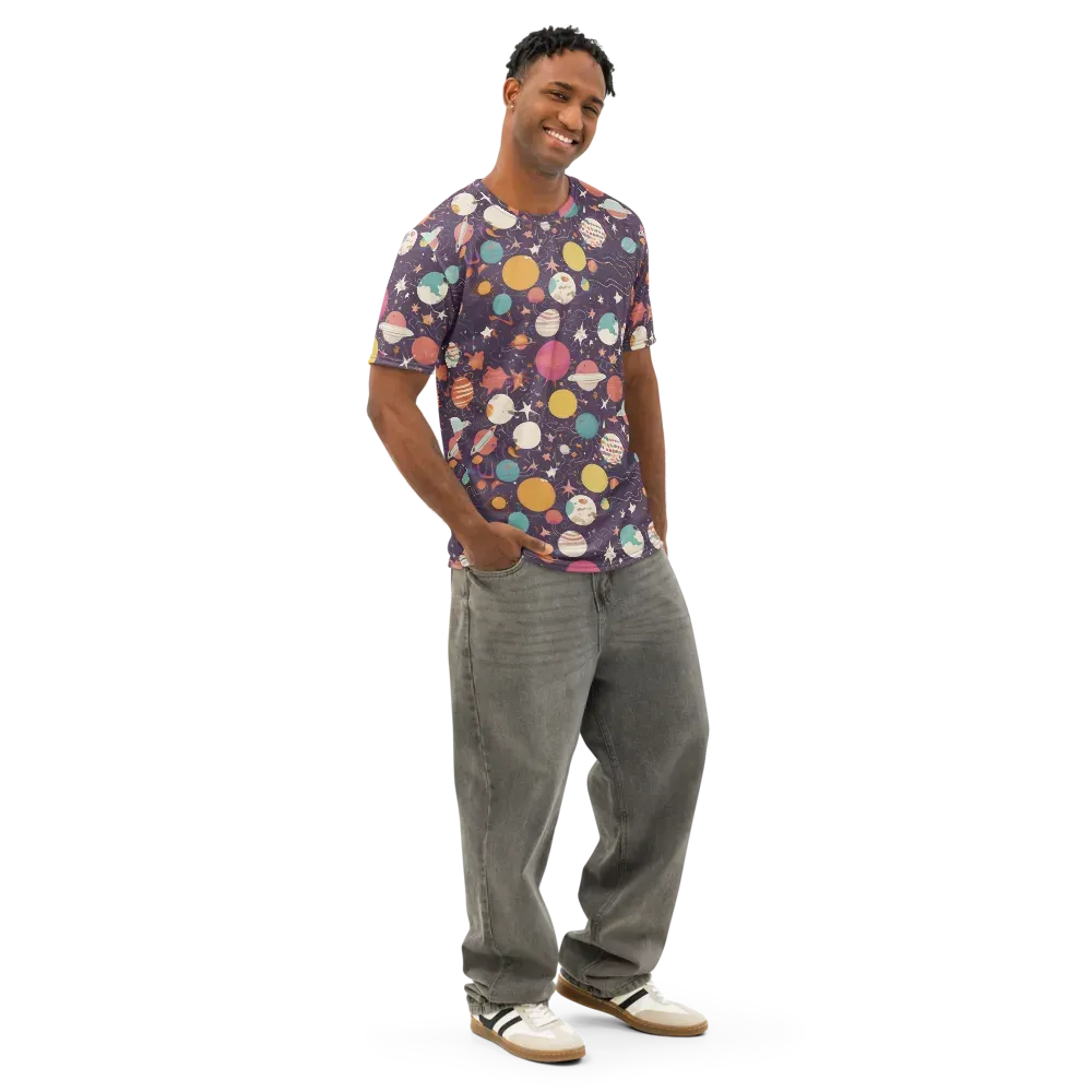 Saturn After Dark on Men's Cotton Crew Neck T-Shirt — Right Front