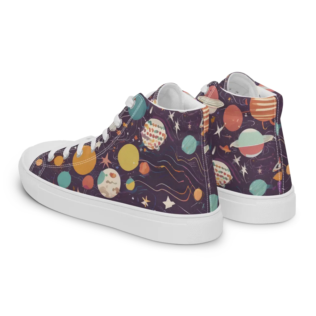 Saturn After Dark on Men's High Top Canvas Shoes — Left Back