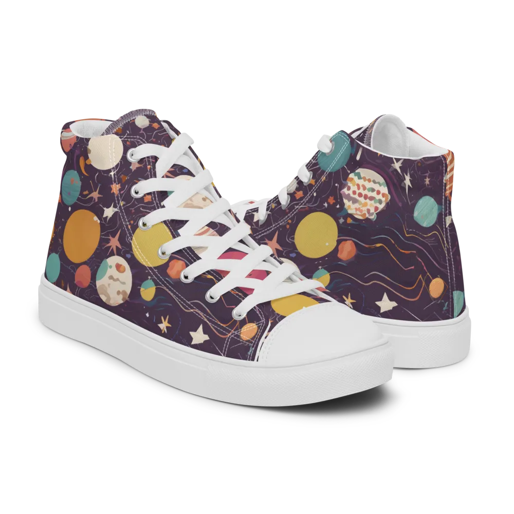 Saturn After Dark on Men's High Top Canvas Shoes — Right