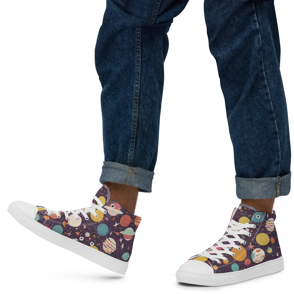 Saturn After Dark on Men's High Top Canvas Shoes — Left