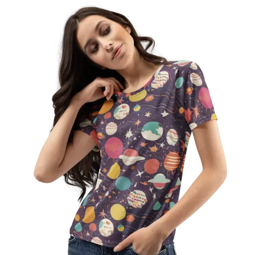 Saturn After Dark on a Women's Crew Neck T-Shirt