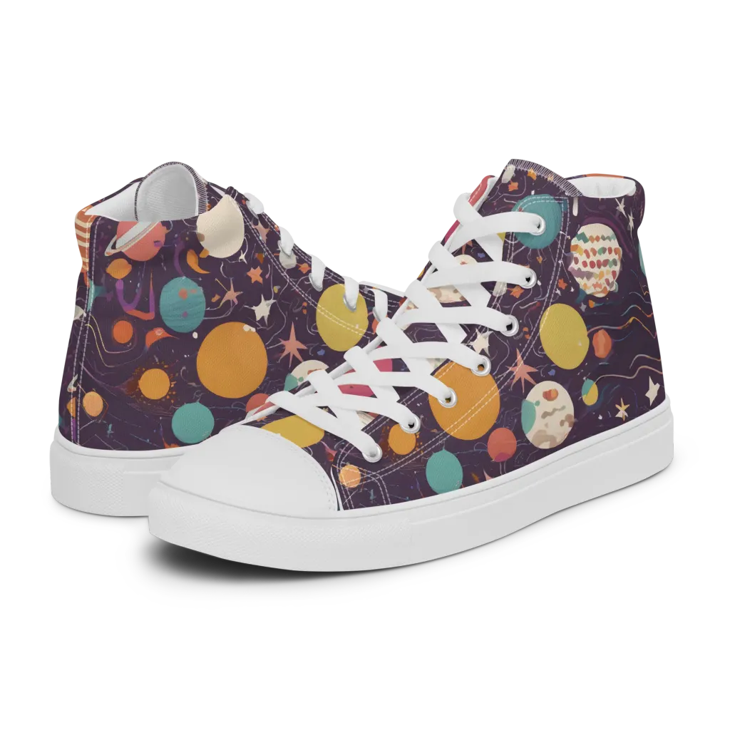Saturn After Dark on Women's High Top Canvas Shoes — Left
