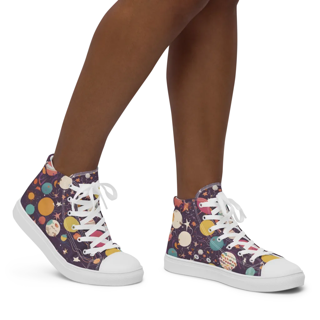 Saturn After Dark on Women's High Top Canvas Shoes — Right