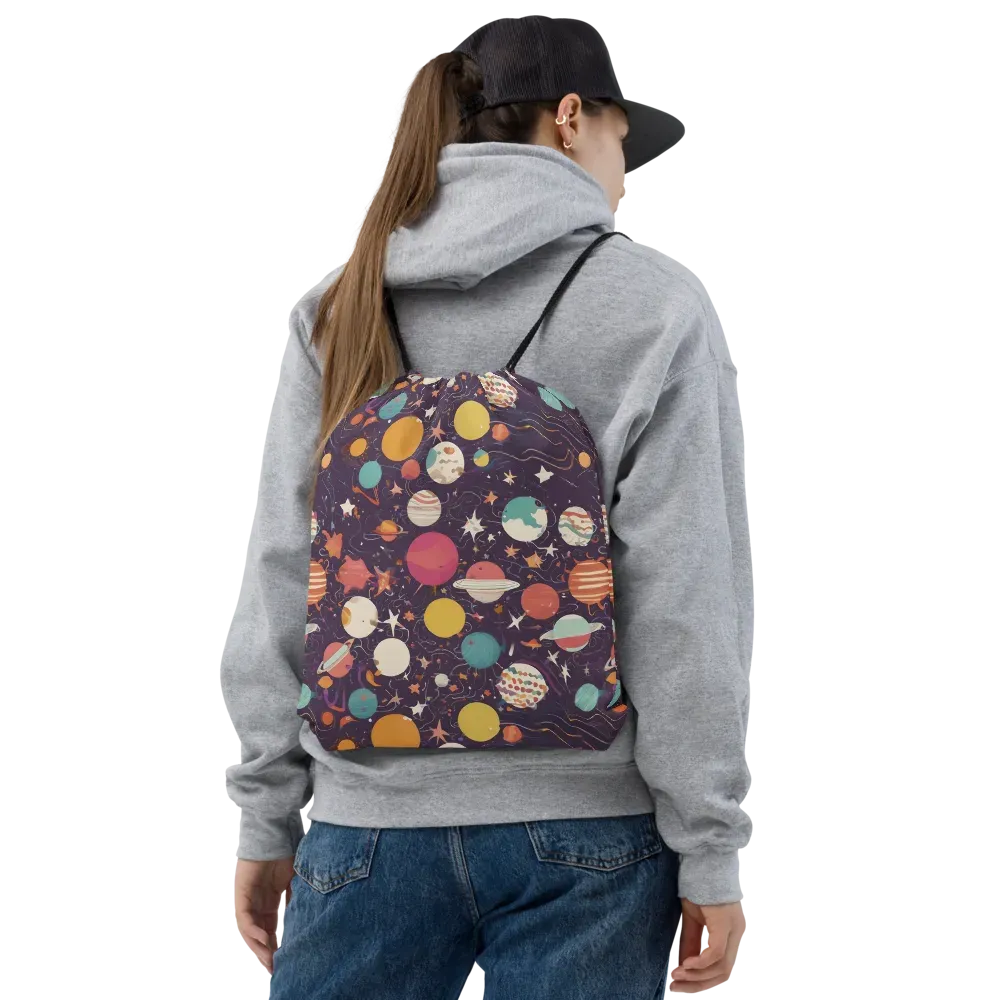 Saturn After Dark on Drawstring Bag — Front