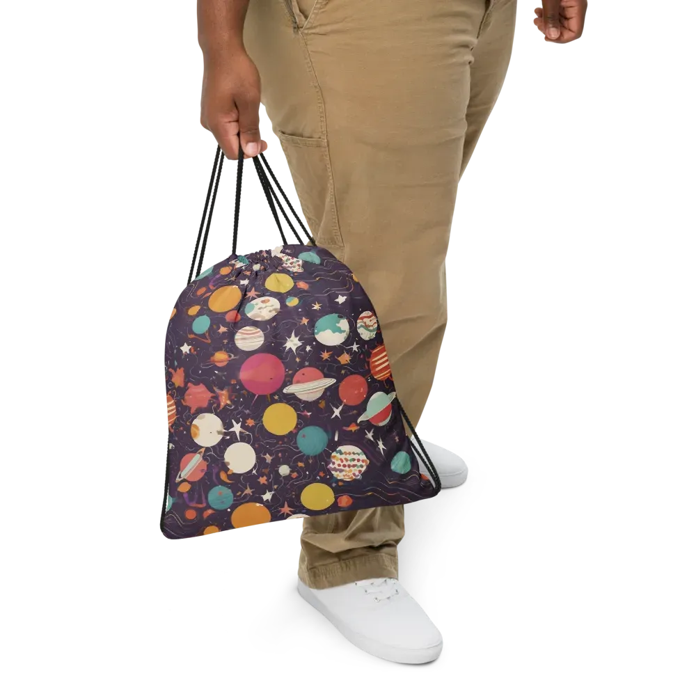 Saturn After Dark on Drawstring Bag — Front
