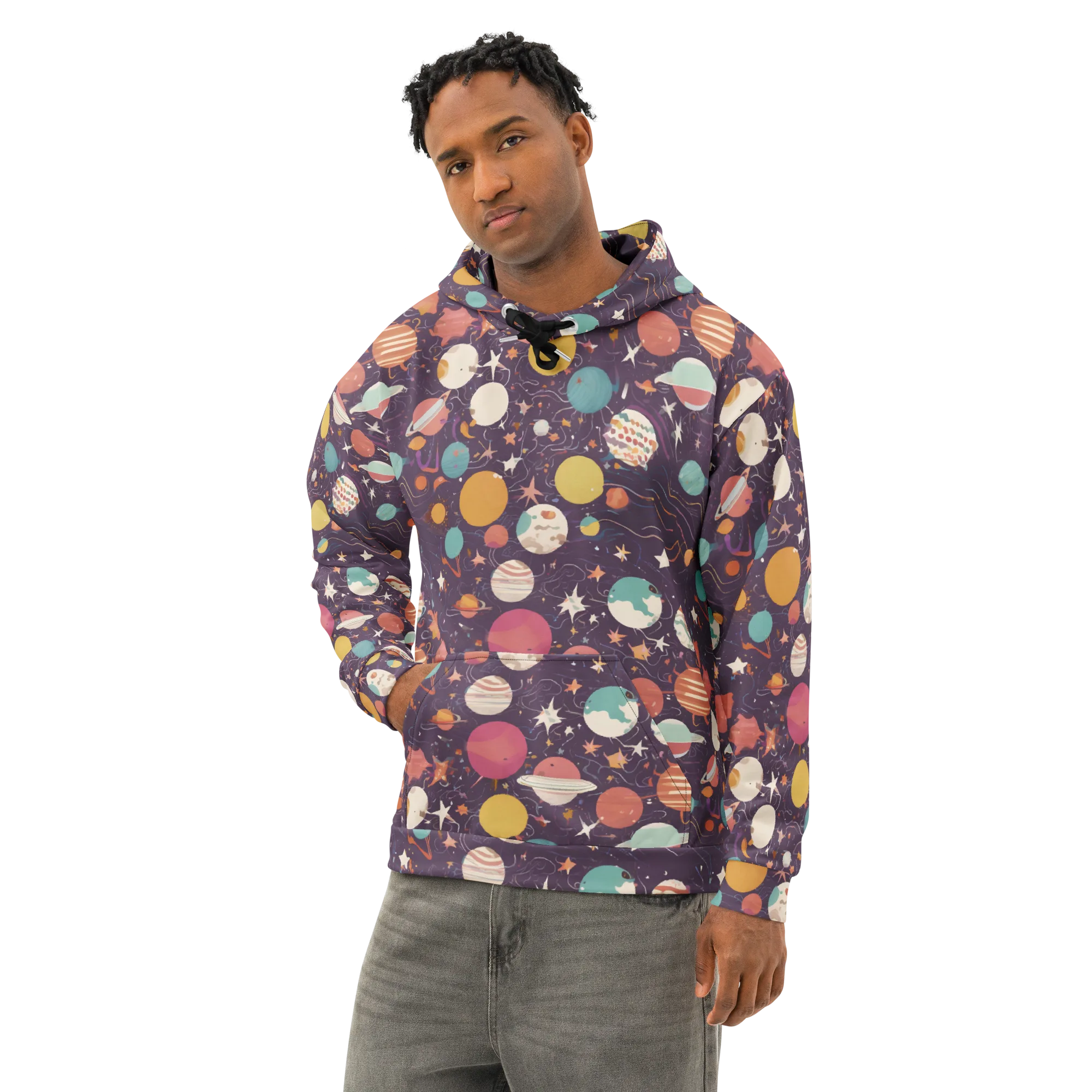 Saturn After Dark on Cotton Hoodie — Left Front