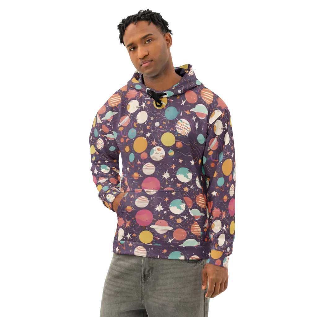 Saturn After Dark on Cotton Hoodie — Left Front