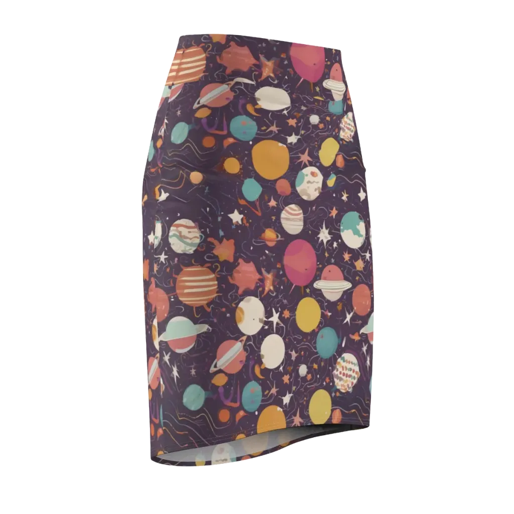 Saturn After Dark on Pencil Skirt — Front Side